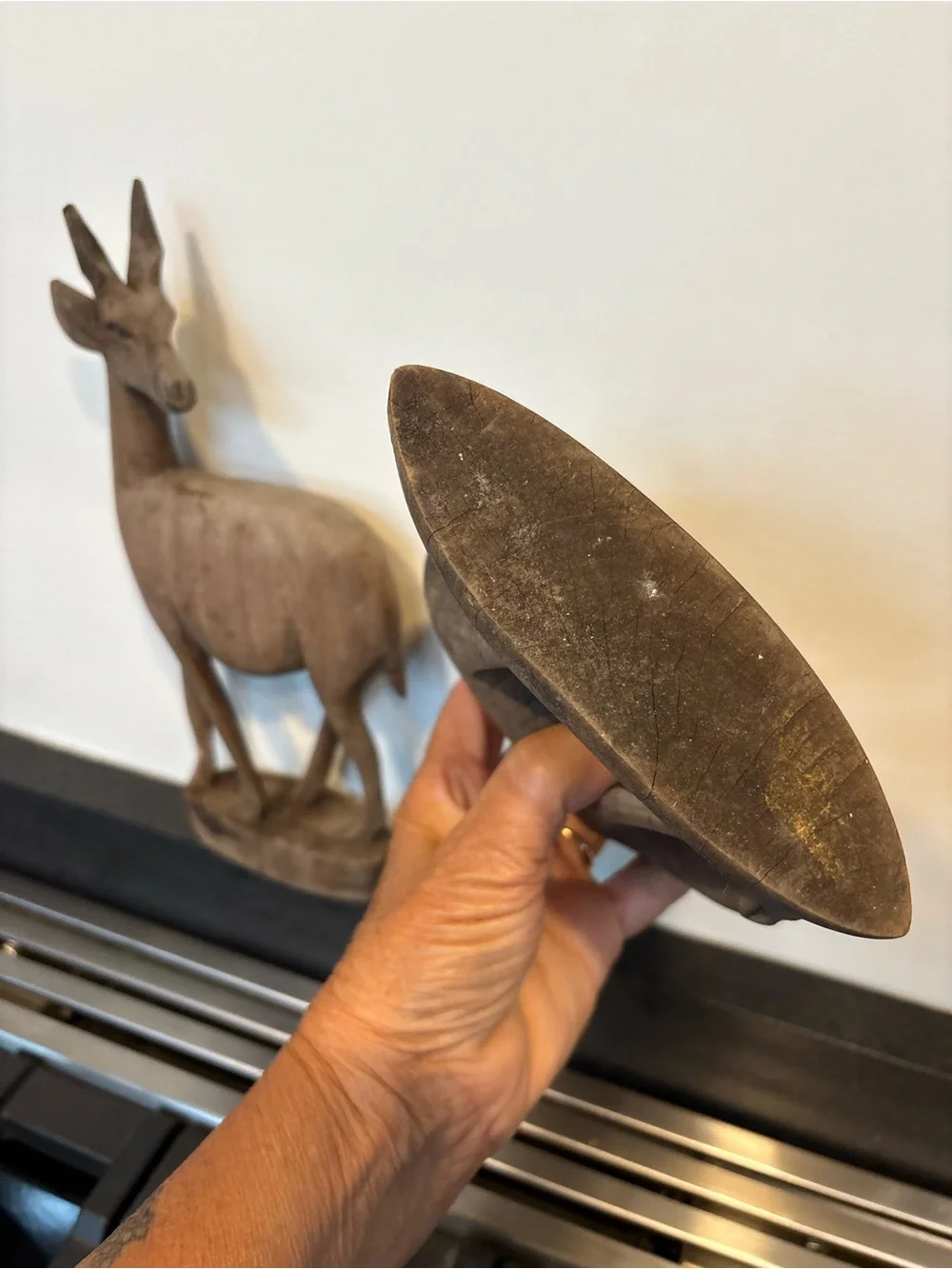 Vintage Hand Carved Rustic Natural Wood Antelope Figurines, Matte, Set Of 2